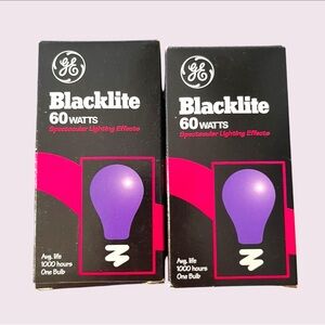 Vintage 90s GE Blacklite 60 Watts Blacklight Bulbs NOS Retro Party Halloween
